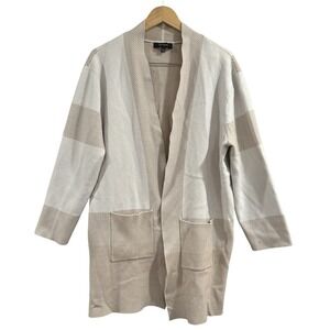 Ava Rose Open Front Cardigan Sweater Knit Striped Pockets Beige Cream‎ 2X Prep